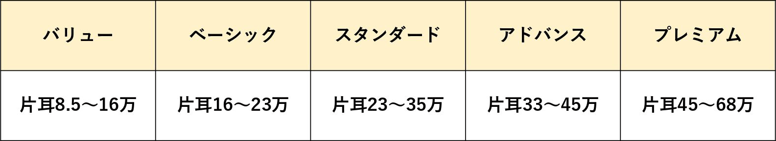 バリュー/ベーシック/スタンダード/アドバンス/プレミアム 片耳